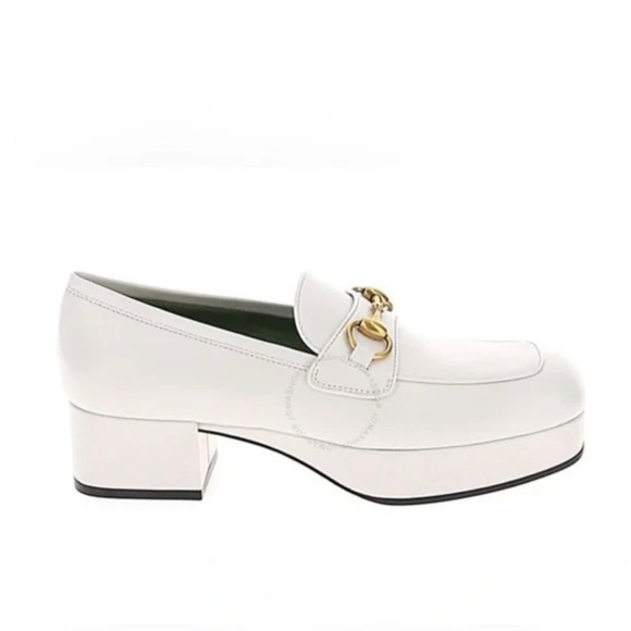 Gucci Shoes - GUCCI SHOES HOUDAN PLATFORM WHITE LEATHER LOAFERS PUMPS w HORSEBIT